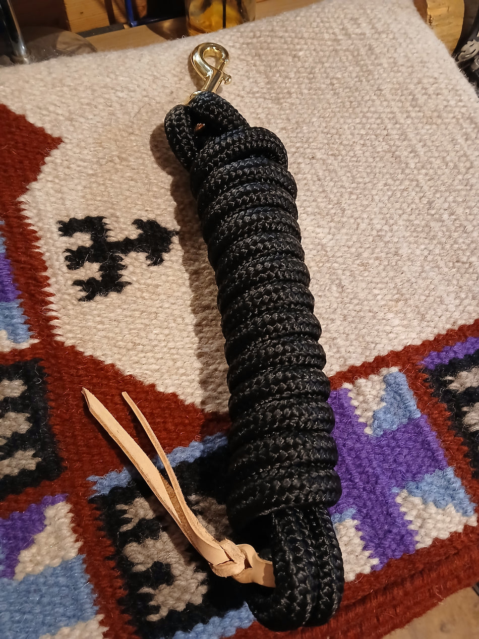 Black Lead Rope with Gold Bolt Snap & Leather End Tie