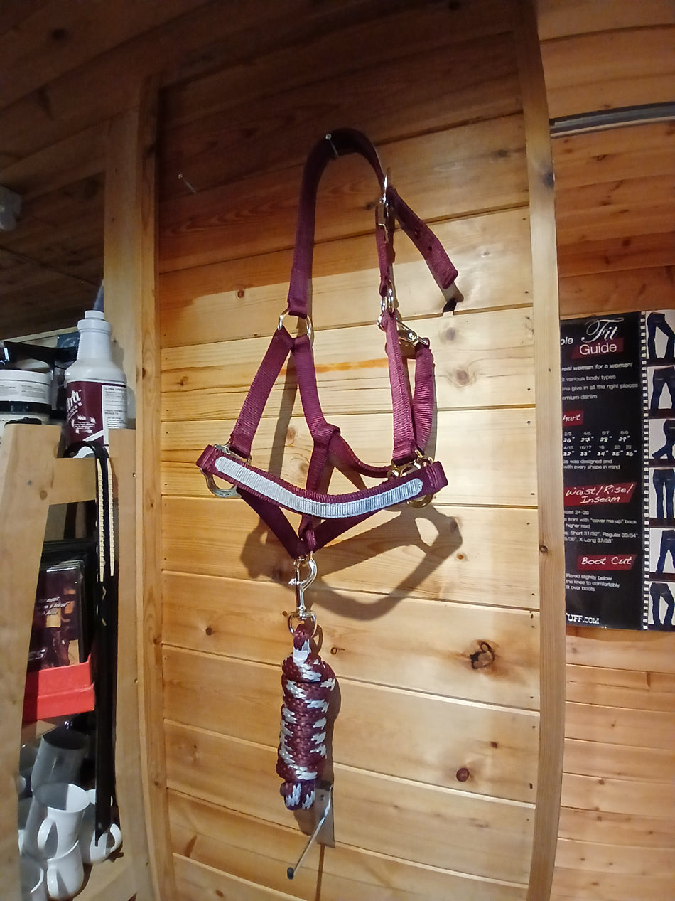 Burgundy Headcollar and Lead Rope Set