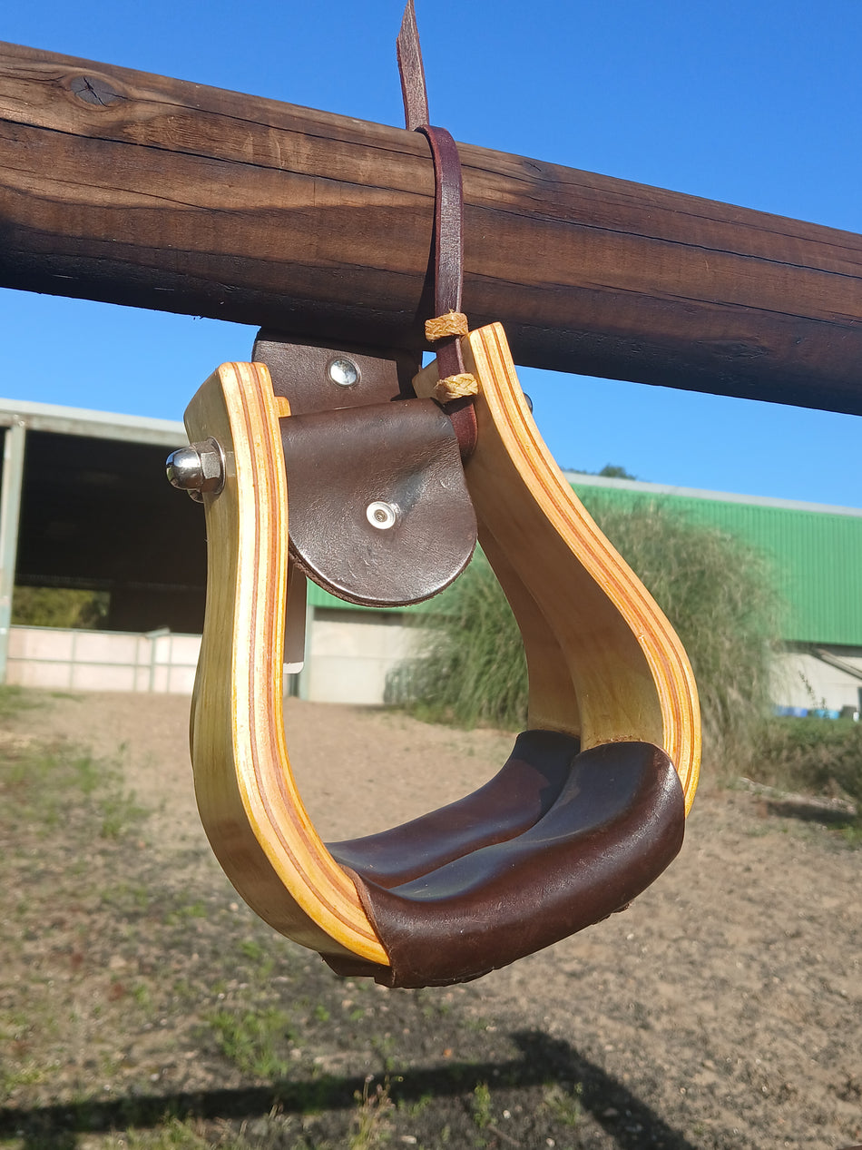 Wooden Stirrups with Dark Leather