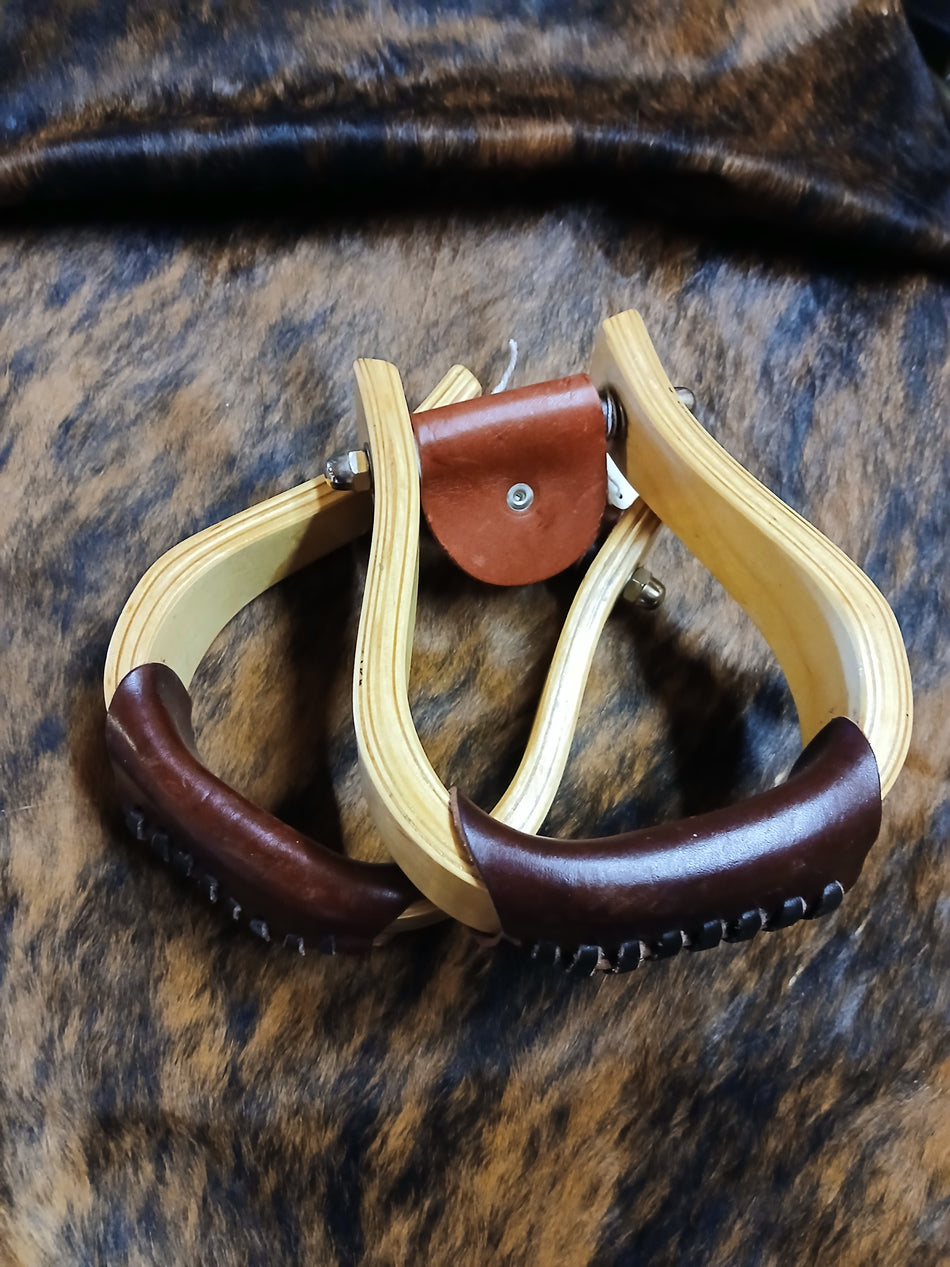 Wooden Western Stirrups with Dark Leather Detailing