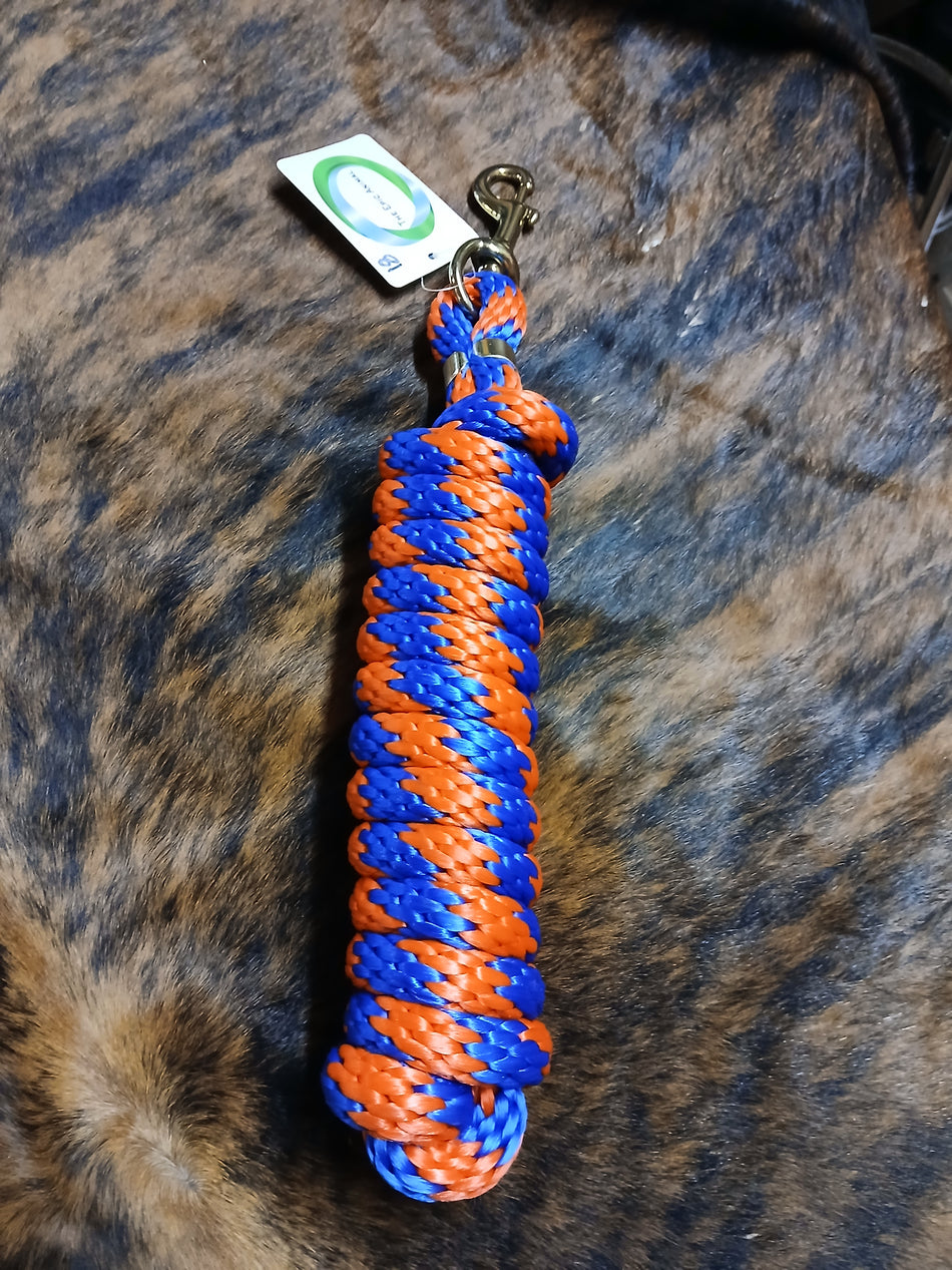 Blue and Orange 5/8" x 9' Poly Lead Rope with Brass Plated Bolt Snap