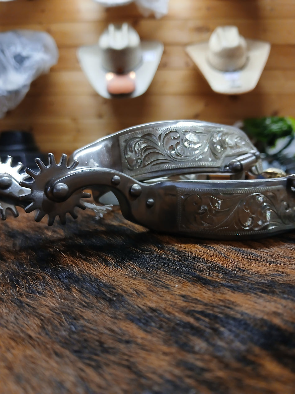 Silver Spurs with Engraved Detailing