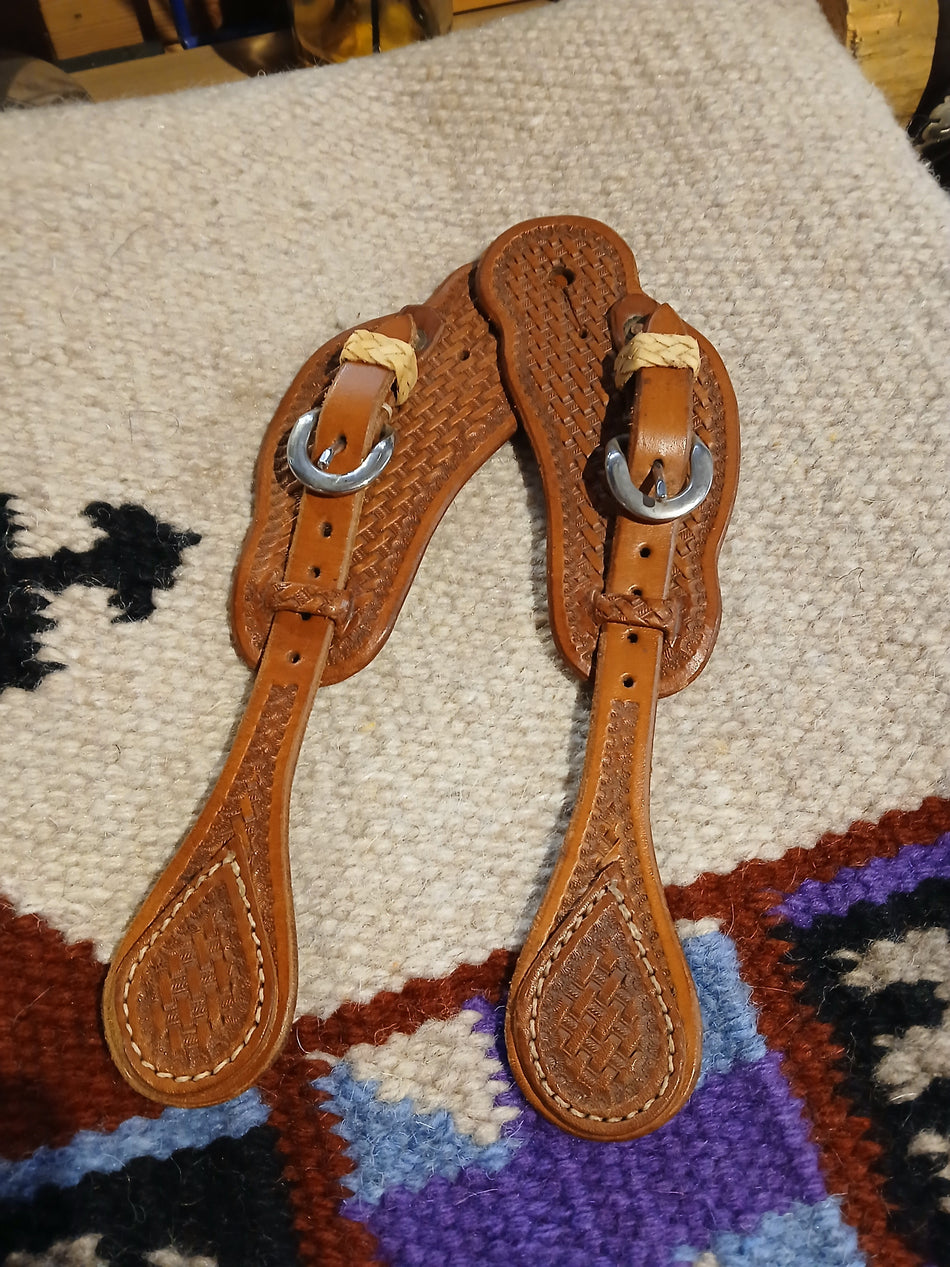 Basket Weave Spur Straps with Rawhide Keeper