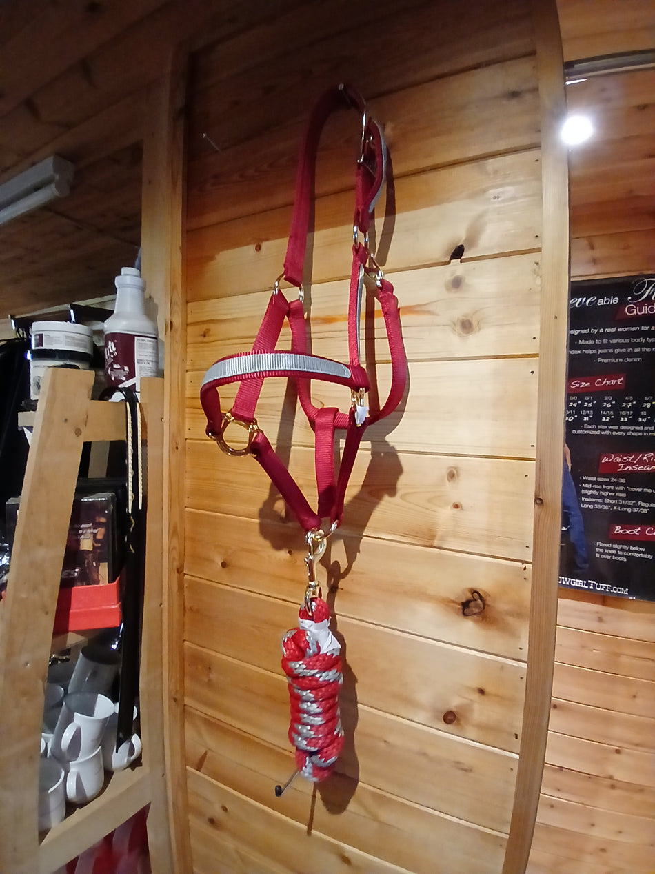 Red Headcollar and Lead Rope Set