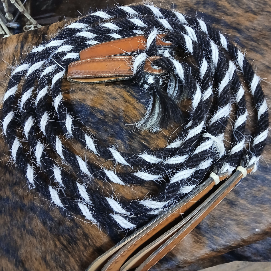 Horsehair Reins with Tooled Leather Popper and Accents