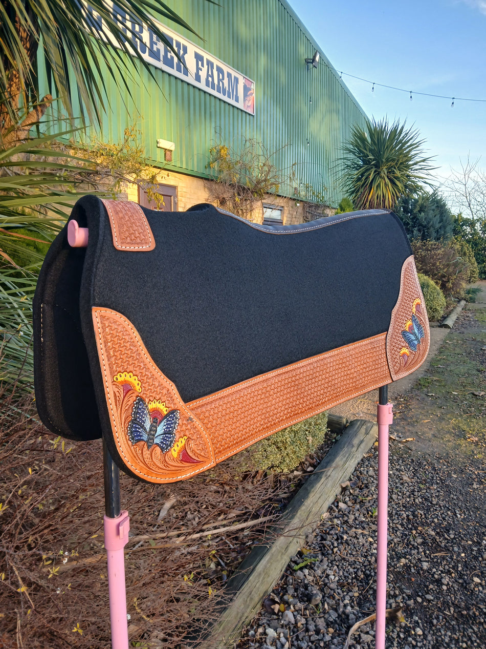 Black Butterfly Painted Felt Western Saddle Pad