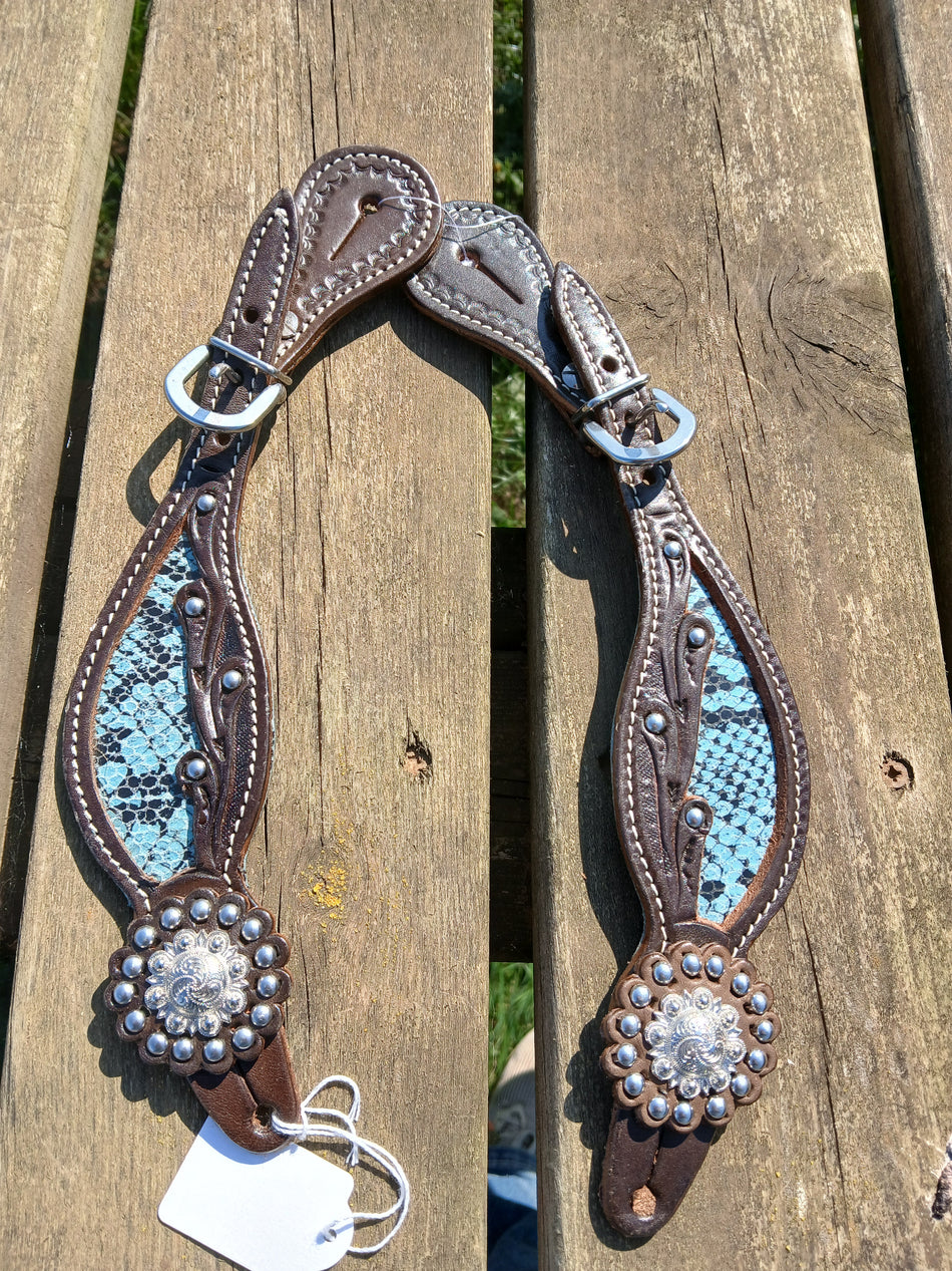 'Snakeskin' Dark Leather Spur Straps