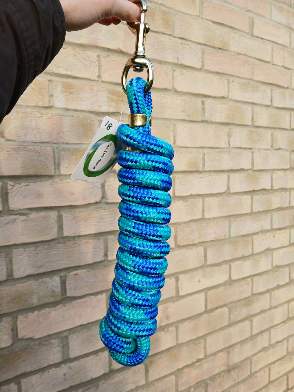 Aqua Blue 5/8" x 9' Poly Lead Rope with Brass Plated Bolt Snap