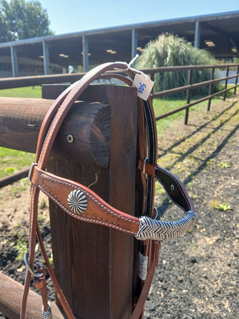 Black and White Striped Rawhide Headstall