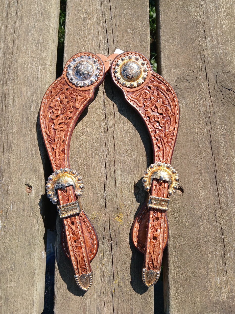 Flower Tooled Spur Straps