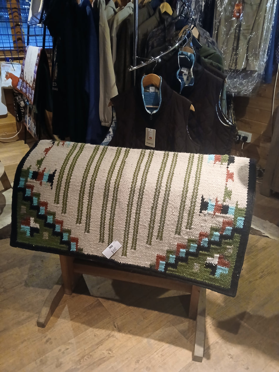 Cream, Green and Blue Patterned Show Blanket