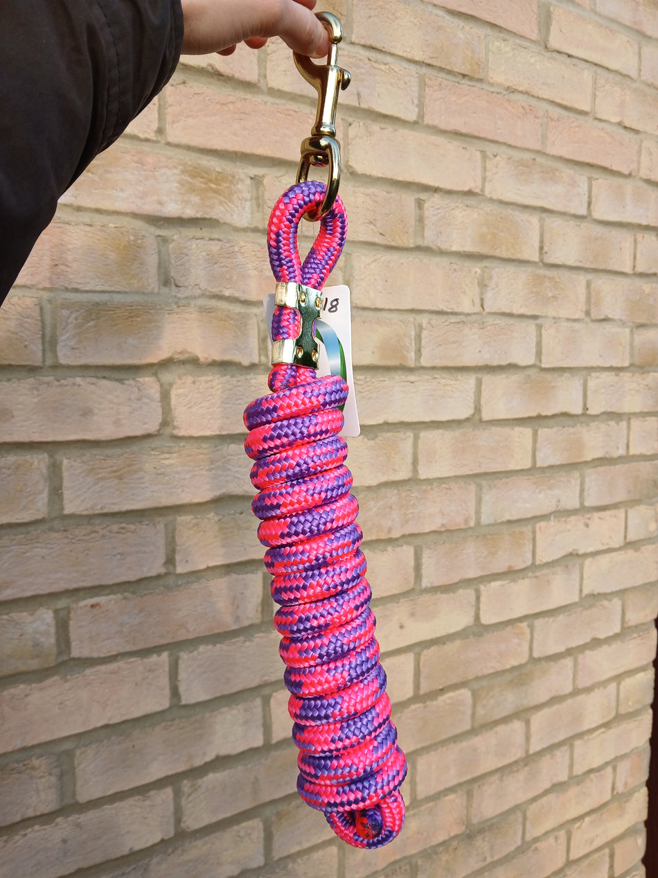 Pink & Purple 5/8" x 9' Poly Lead Rope with Brass Plated Bolt Snap