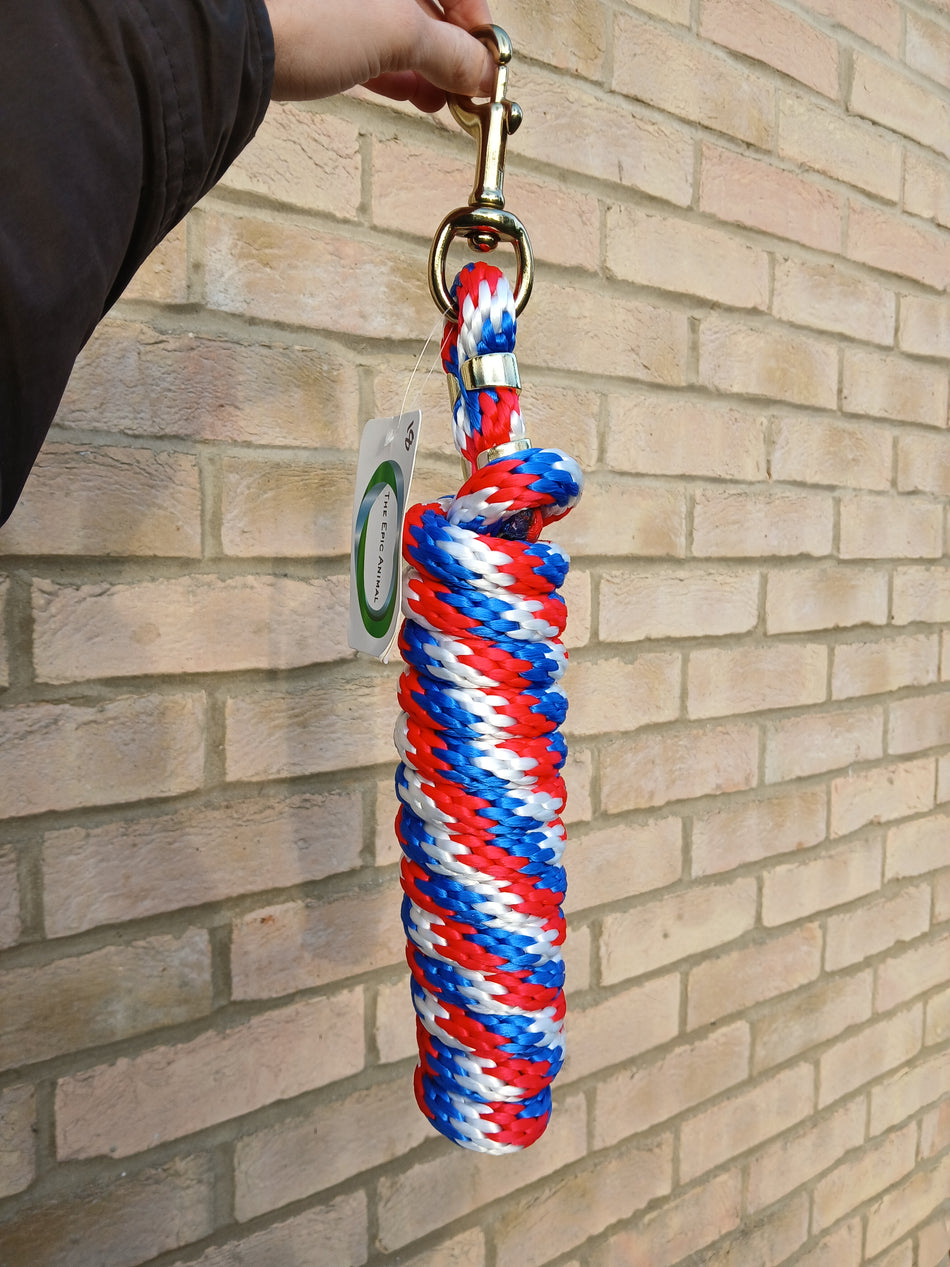 Red, White & Blue 5/8" x 9' Poly Lead Rope with Brass Plated Bolt Snap