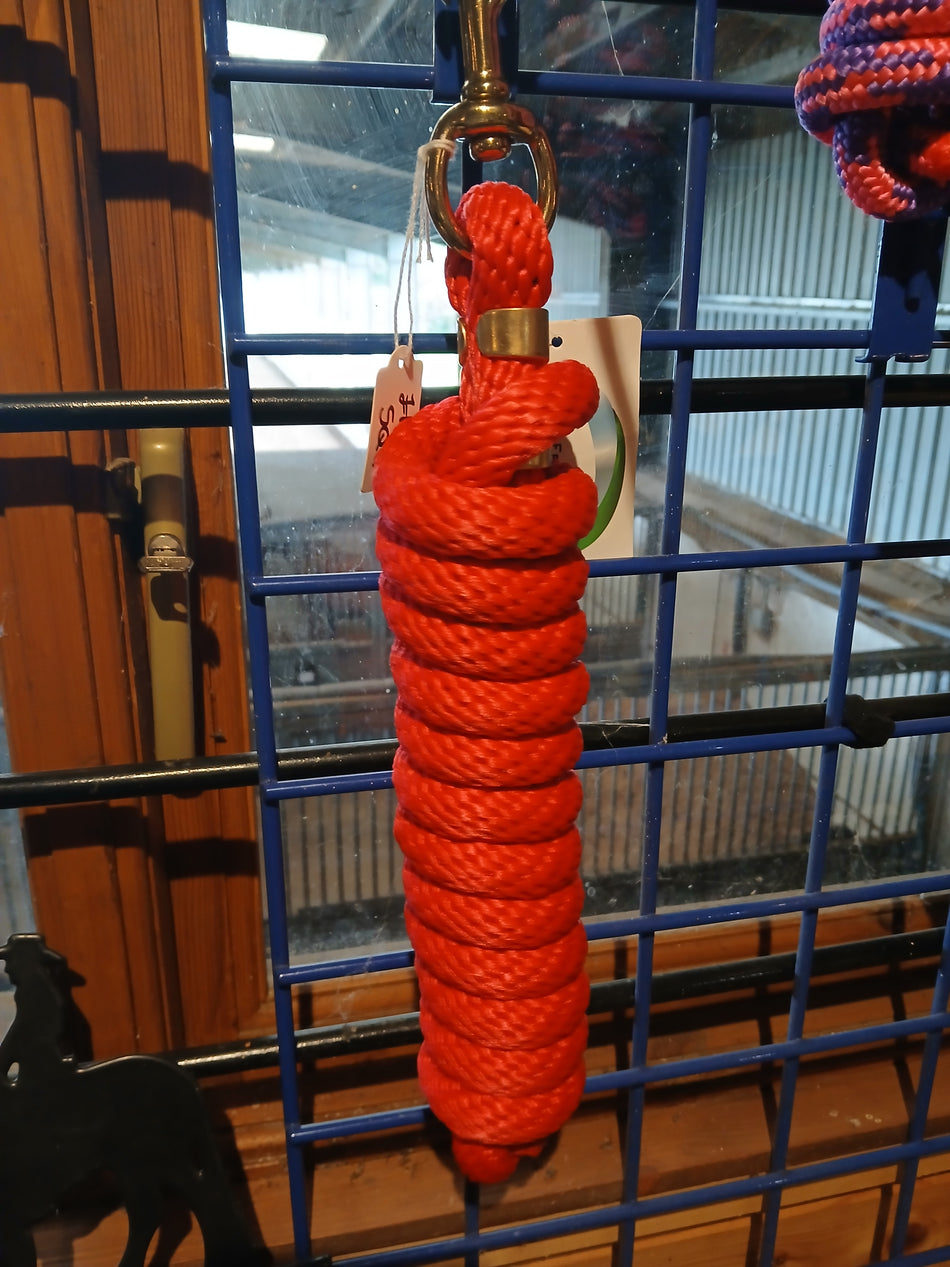 Red 5/8" x 9' Poly Lead Rope with Brass Plated Bolt Snap