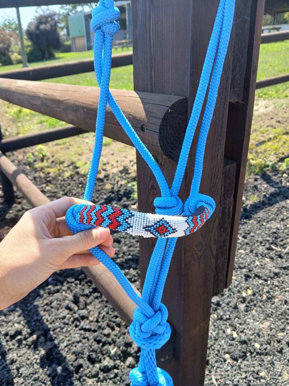 Beaded Noseband Light Blue Halter and Lead Rope