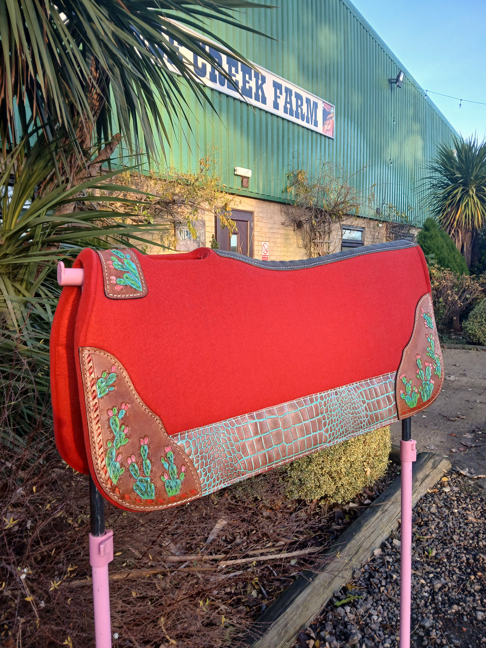 Red Cactus Painted Felt Western Saddle Pad