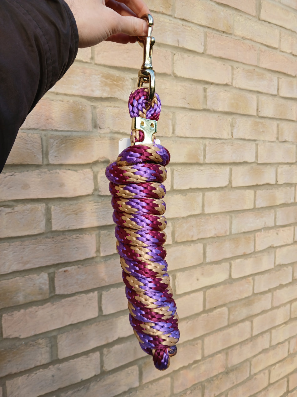 Purple Tricolour 5/8" x 9' Poly Lead Rope with Brass Plated Bolt Snap