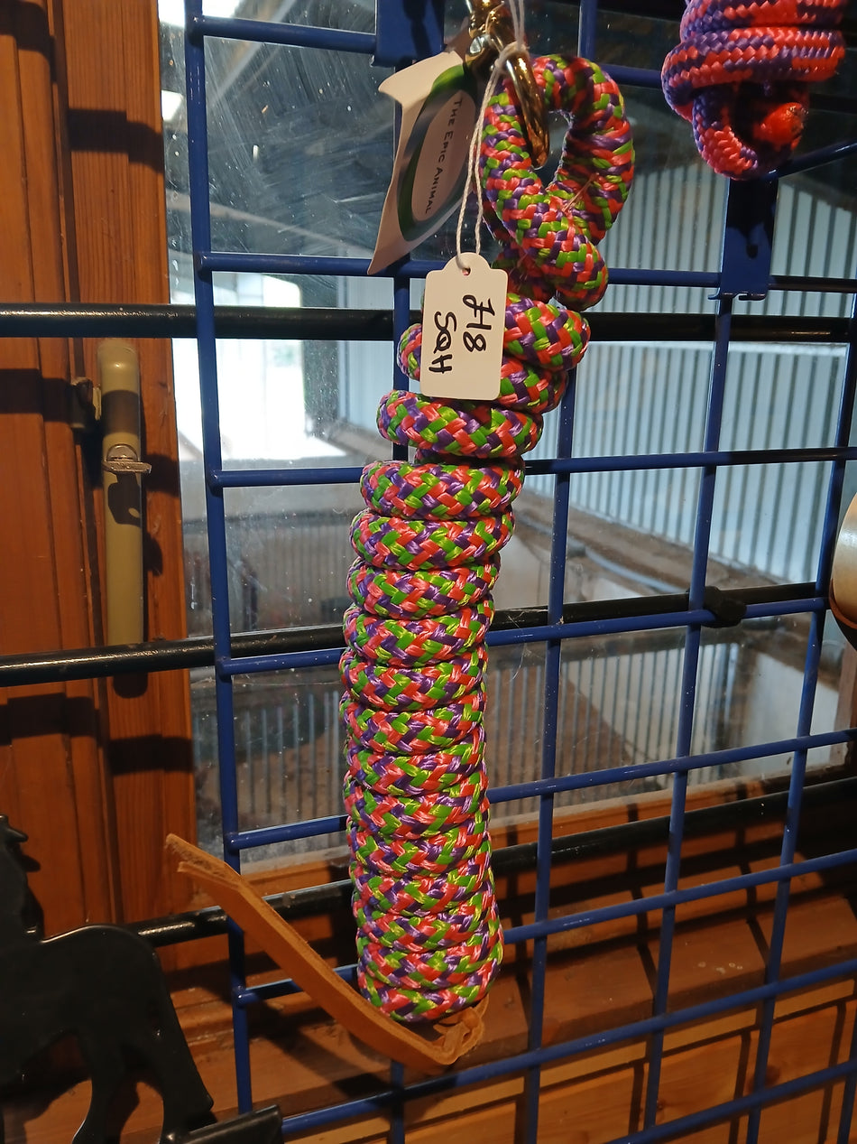 Pink, purple and lime green 5/8" x 9' Poly Lead Rope with Brass Plated Bolt Snap